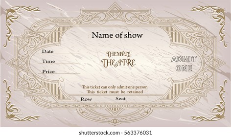 ticket theater vintage show opera concert ballet coupon, invitation,marble, plate, antique