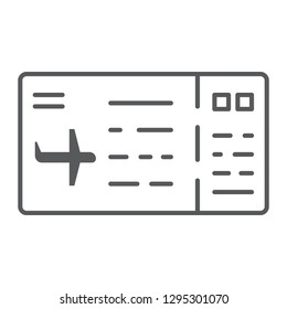 Ticket thin line icon, pass and tourism, plane ticket sign, vector graphics, a linear pattern on a white background, eps 10.