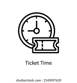 Ticket Time vector outline icon for web isolated on white background EPS 10 file