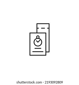 Ticket for transport and travel sign. Monochrome and minimalistic vector sign. Editable stroke. Vector line icon of timer on ticket 