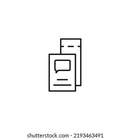 Ticket for transport and travel sign. Monochrome and minimalistic vector sign. Editable stroke. Vector line icon of speech bubble on ticket 