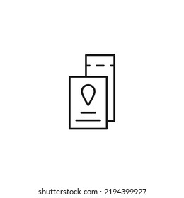 Ticket for transport and travel sign. Monochrome and minimalistic vector sign. Editable stroke. Vector line icon of geotag on ticket 