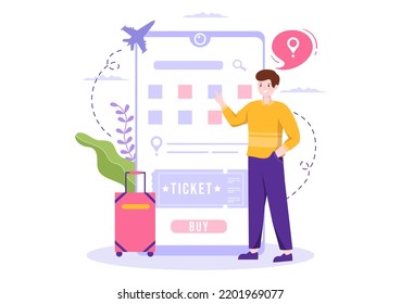 Ticket Travel Online Booking Service App on Smartphone Template Hand Drawn Cartoon Flat Illustration for Trip Planning 