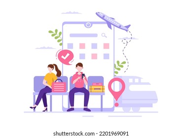 Ticket Travel Online Booking Service App on Smartphone Template Hand Drawn Cartoon Flat Illustration for Trip Planning 