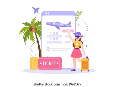 Ticket Travel Online Booking Service App on Smartphone Template Hand Drawn Cartoon Flat Illustration for Trip Planning 