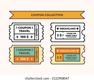 Ticket Vector Collection, Coupon Vector Collection, Aesthetic, Vintage and  Retro Illustration.