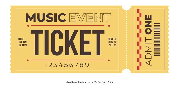 Ticket Vector Design Template For Concert, Event, Party, Festival , Invitation, Show, Coupon, Pass, Cinema