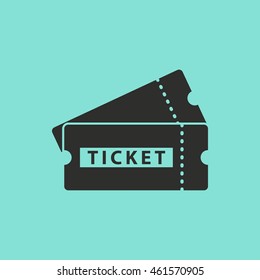 Ticket vector icon. Black illustration isolated on green background for graphic and web design.