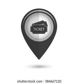 ticket - vector icon;  black map pointer