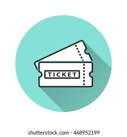 Ticket vector icon with long shadow. Illustration isolated for graphic and web design.