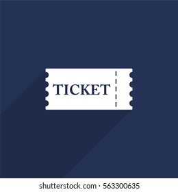 Ticket vector icon with long shadow isolated on  blue