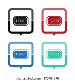 ticket - vector icon; map pointer;  message bubble