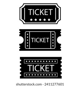 Ticket vector icon set. Movie or theatre coupon illustration sign collection.