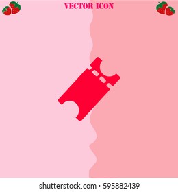 Ticket vector  icon. Strawberry Background.