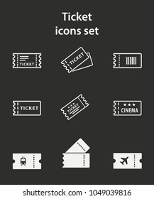 Ticket vector icon. White illustration isolated on black background for graphic and web design.