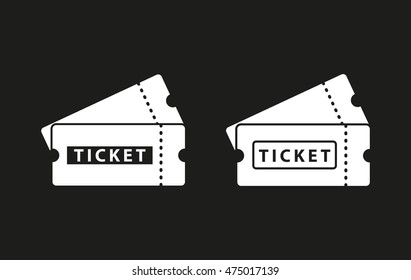 Ticket vector icon. White illustration isolated on black background for graphic and web design.