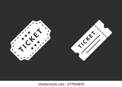 Ticket vector icon. White illustration isolated on black background for graphic and web design.