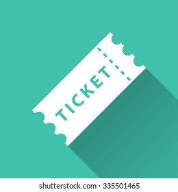 Ticket  - vector icon in white on a green background.