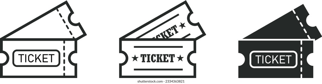 Ticket vector icons collection. Black illustration isolated for graphic and web design.
