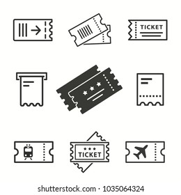 Ticket vector icons set. Black illustration isolated for graphic and web design.