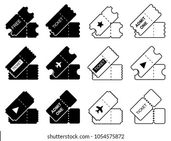 Ticket vector icons set. Black Illustration isolated for graphic and web design.