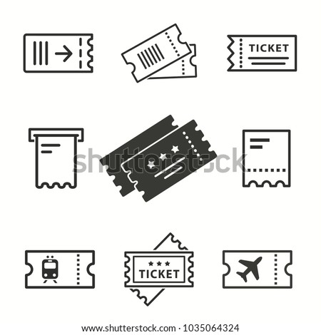 Ticket vector icons set. Black illustration isolated for graphic and web design.