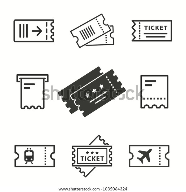 Ticket vector icons set. Black illustration\
isolated for graphic and web\
design.