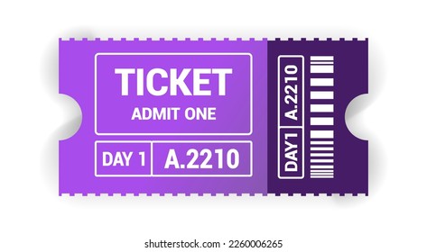 ticket vector illustration in the flat style. Ticket stub isolated on a background. Retro cinema  movie tickets festival ticket