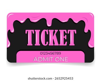 Boleto. Vector Imagen de un billete. Estilo juvenil. Negro y rosa. letras brillantes. Tarjeta de entrada