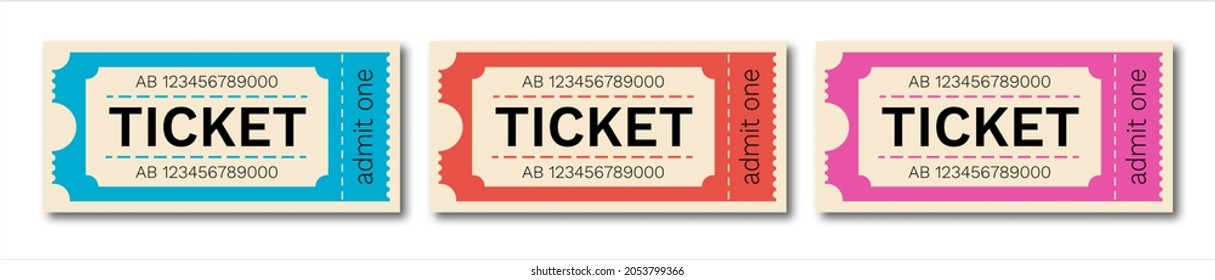 Ticket. Vector isolated on white background. Cinema, theater, concert, performance, party, event, festival. 