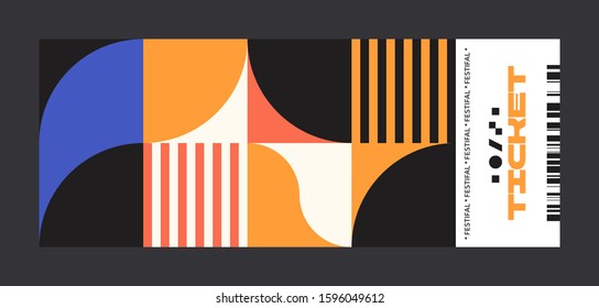 Ticket vector template layout with abstract pattern design graphics made with simple shapes and forms. Useful for creating invitations, banners, posters, flyers, prints, labels, etc.