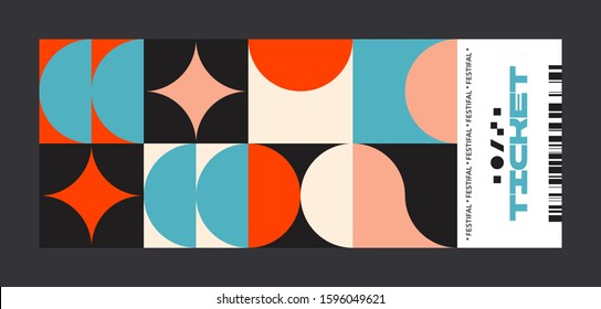 Ticket vector template layout with abstract pattern design graphics made with simple shapes and forms. Useful for creating invitations, banners, posters, flyers, prints, labels, etc.