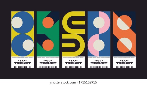 Ticket vector template layout with abstract pattern design graphics made with simple shapes and forms. Useful for creating invitations, banners, posters, flyers, prints, labels, etc.