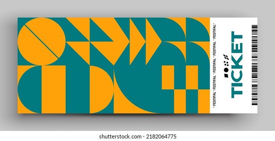 Ticket vector template layout with abstract pattern design graphics made with simple shapes and forms.  Useful for creating invitations, banners, posters, flyers, prints, labels, tickets.