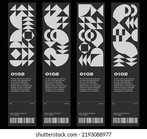 Ticket vector template layout with abstract Bauhaus geometric pattern, vector circle, triangle, and square lines.  Useful for banners, posters, flyers, prints, labels, tickets.