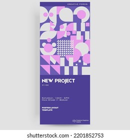 Ticket vector template layout with abstract  vector geometric shapes.Bauhaus background design. Great for branding presentation, poster, cover, art, tickets, prints, etc.