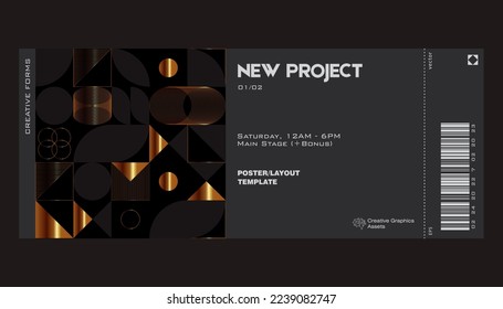 Ticket vector template layout with abstract  vector geometric shapes.Bauhaus background design.