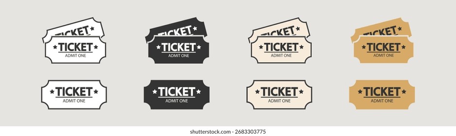 Juego de Plantilla de Vector de boletos. Antiguas y entradas de cine retro, conciertos y teatros. Ilustración de evento aislado con etiquetas