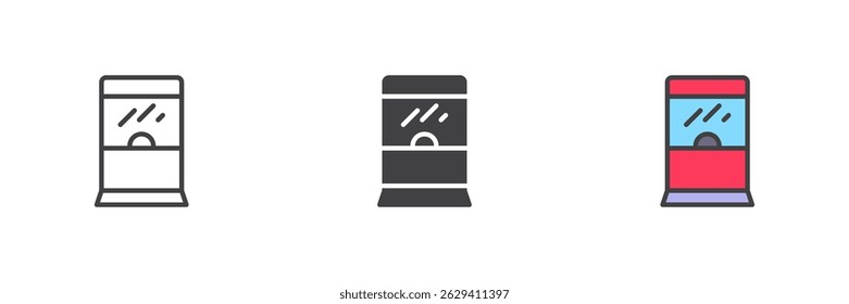 Ticket vending machine different style icon set. Line, glyph and filled outline colorful version, outline and filled vector sign. Self-service kiosk symbol, logo illustration. Vector graphics