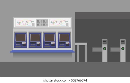 ticket vending machine and ticket gate in metro subway station , vector