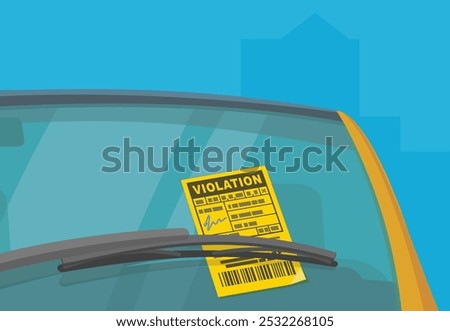 ticket for violation placed on the windshield of a vehicle attached to a windshield wiper (flat design)