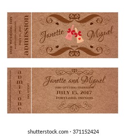 Ticket for Wedding Invitation with elegant wedding bells
