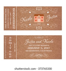 Ticket for Wedding Invitation with wedding house