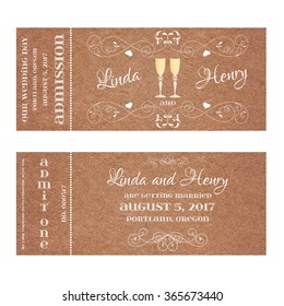 Ticket for Wedding Invitation with wine glass