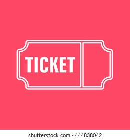 Ticket white icon on magenta color background. Eps-10.
