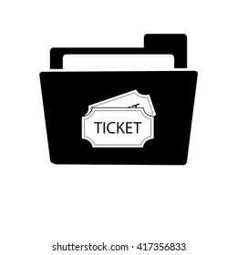 ticket - white vector icon;  black folder