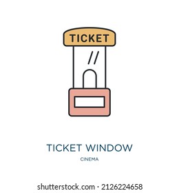 ticket window icon from cinema collection. Thin outline ticket window, travel, ticket detailed offset lineal color icon isolated on white background. Line vector ticket window sign, symbol for web and