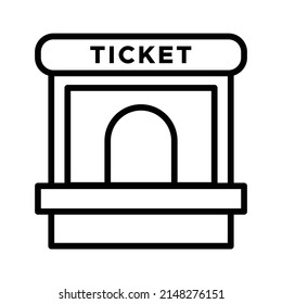 Ticket Window Icon. Line Art Style Design Isolated On White Background