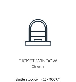 Ticket window icon. Thin linear ticket window outline icon isolated on white background from cinema collection. Line vector sign, symbol for web and mobile