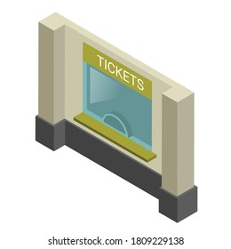 Ticket window isometric icon. Booking or box office selling permit to public transportation trip, admission to event. Ticketing counter. Vector illustration isolated on white background.